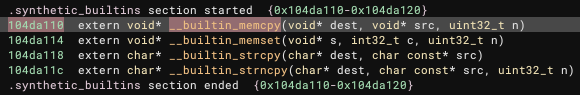 Synthetic Built-ins Section with memcpy functions