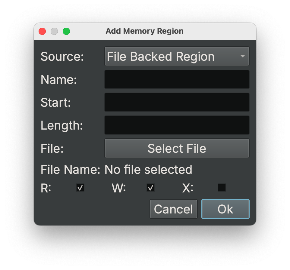 Memory Map Segment Creation UI