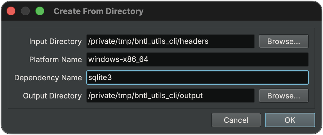 UI Showing BNTL creation from a directory of headers