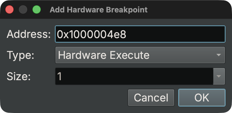 Add Hardware Breakpoint dialog