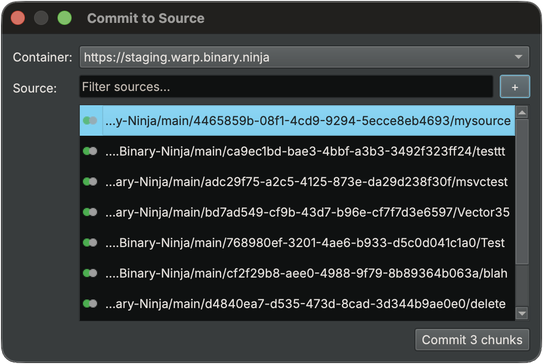New dialog for pushing WARP data to a server