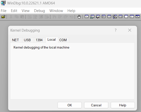 Starting local kernel debugging