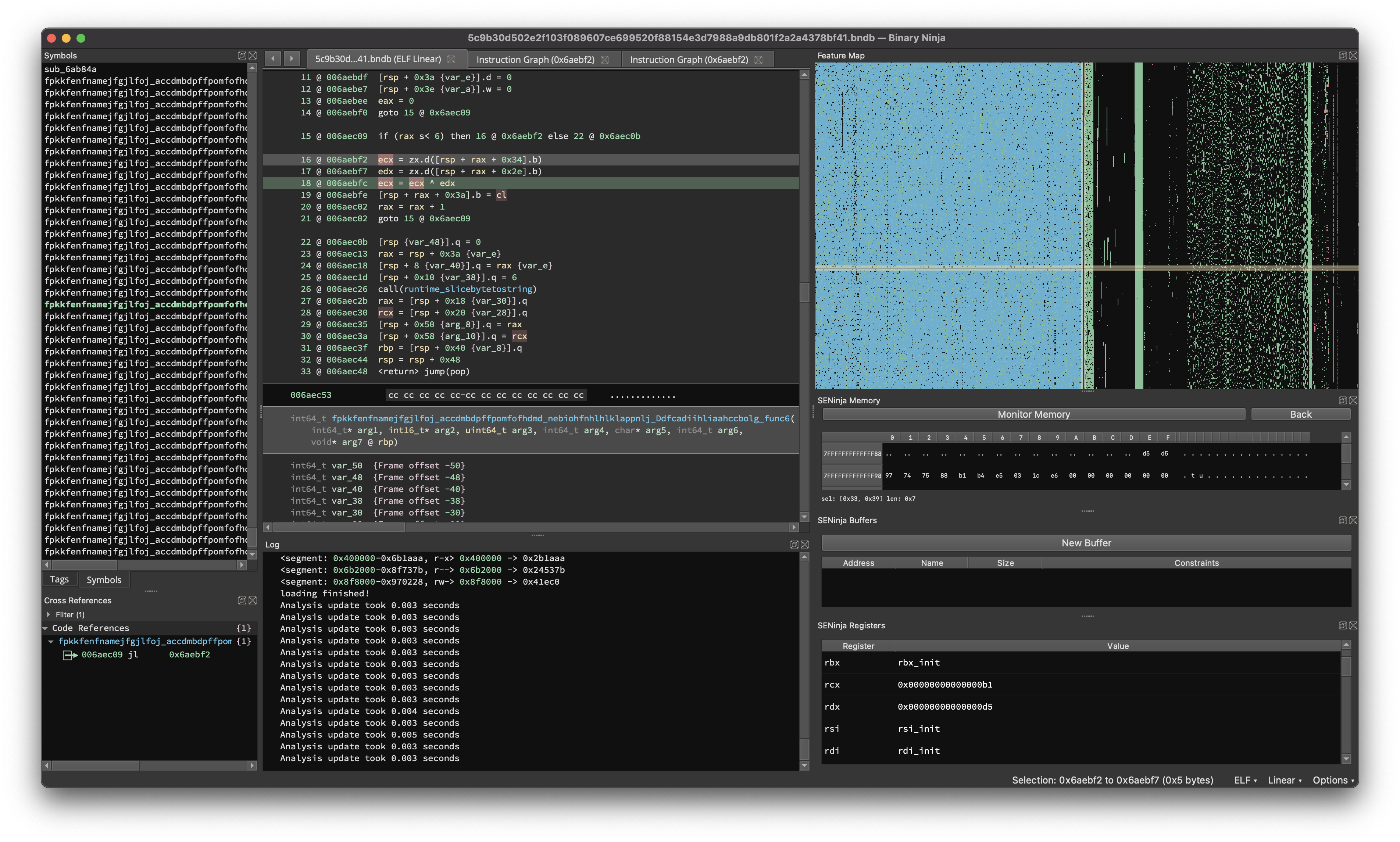 What SENinja looks like while emulating a function