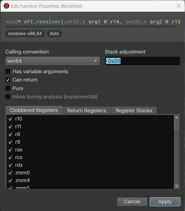 Edit function properties dialog