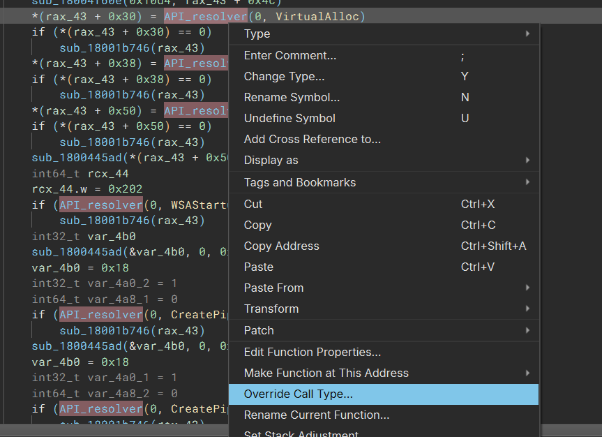 Override call type menu