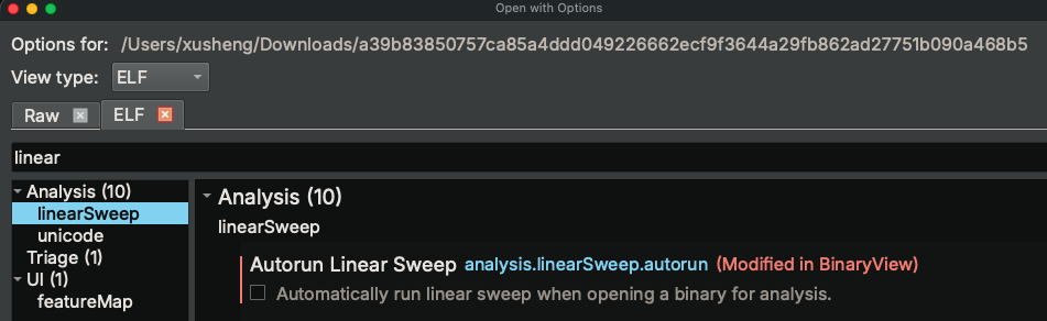Disable Linear Sweep With Open With Options