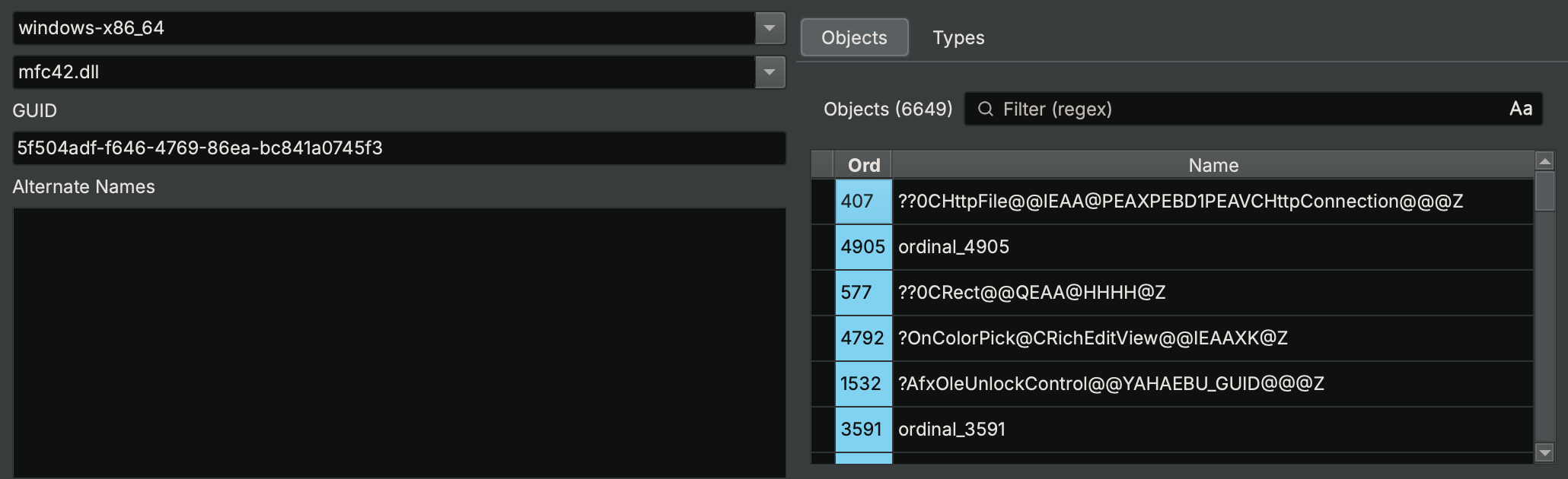 Windows's mfc42.dll references all of its imported functions by ordinals, which can be seen in the Type Library Explorer
