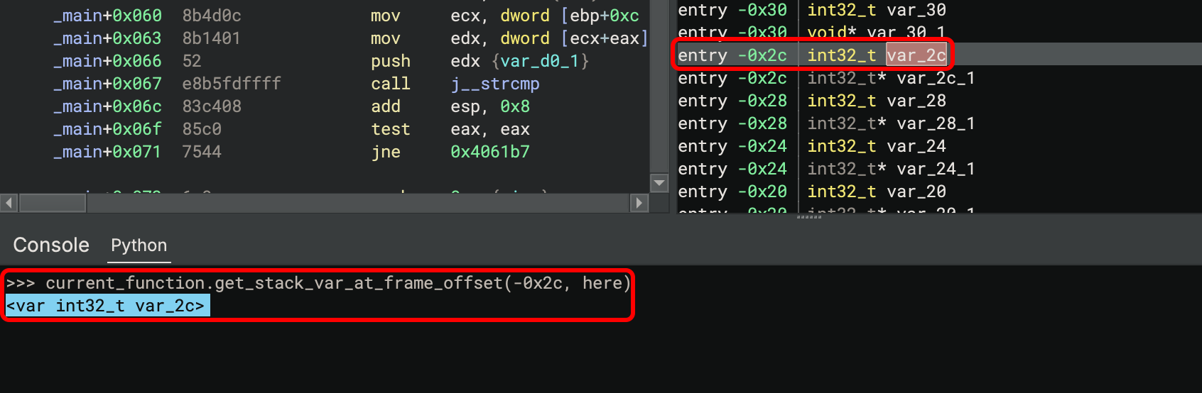 Setting the stack view relative to the entrypoint stack frame aligns with variable names in the api
