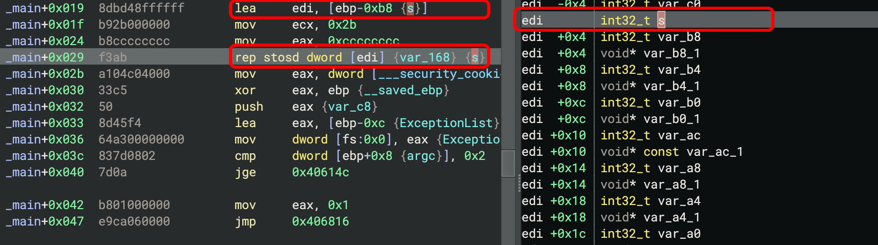 Setting the stack view relative to a different register