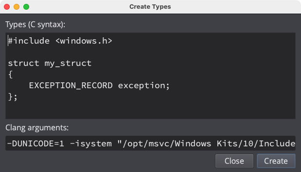 Clang New Type Dialog